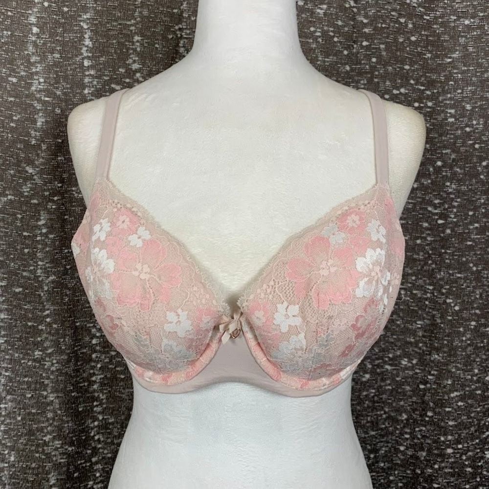 Victoria's Secret Body by Victoria Lined Demi Floral Lace Bra Underwire Pink 36D